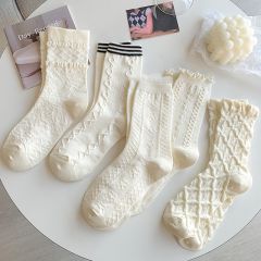 白色袜子女士纯棉中筒袜春秋冬季运动袜可爱日系花边JKins学院风
