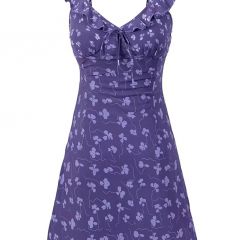 法式复古V领荷叶边碎花吊带连衣裙2026新款夏A字短裙